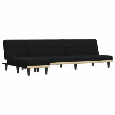vidaXL Raztegljiv kavč L oblike črn 255x140x70 cm tkanina