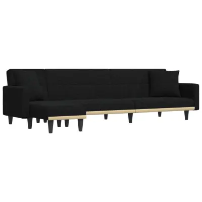 vidaXL Raztegljiv kavč L oblike črn 275x140x70 cm tkanina