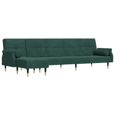 vidaXL Raztegljiv kavč L oblike temno zelen 271x140x70 cm žamet