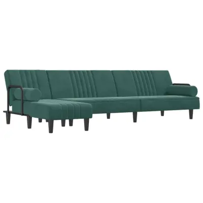 vidaXL Raztegljiv kavč L oblike temno zelen 260x140x70 cm žamet