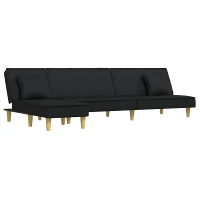 vidaXL Raztegljiv kavč L oblike črn 255x140x70 cm tkanina