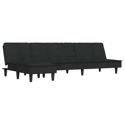 vidaXL Raztegljiv kavč L oblike črn 255x140x70 cm žamet