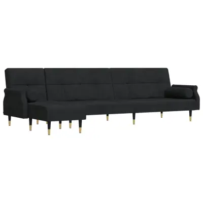 vidaXL Raztegljiv kavč L oblike črn 271x140x70 cm žamet