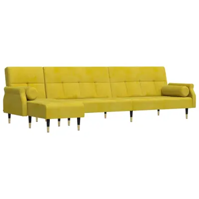 vidaXL Raztegljiv kavč L oblike rumen 271x140x70 cm žamet