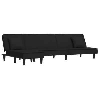 vidaXL Raztegljiv kavč L oblike črn 255x140x70 cm žamet