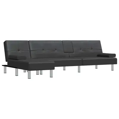 vidaXL Raztegljiv kavč L oblike črn 255x140x70 cm umetno usnje