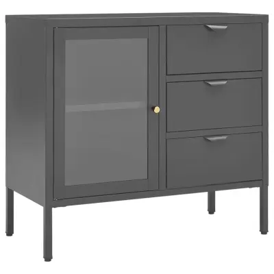 vidaXL Komoda antracitna 75x35x70 cm jeklo in kaljeno steklo