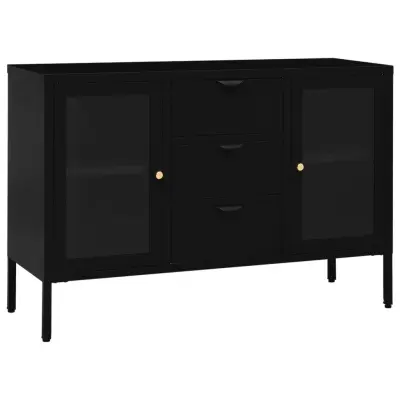 vidaXL Stranska omarica črna 105x35x70 cm jeklo in kaljeno steklo