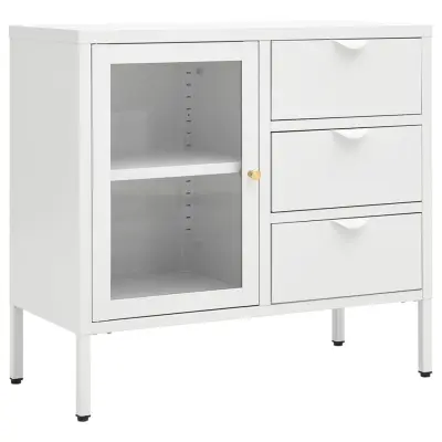 vidaXL Komoda bela 75x35x70 cm jeklo in kaljeno steklo