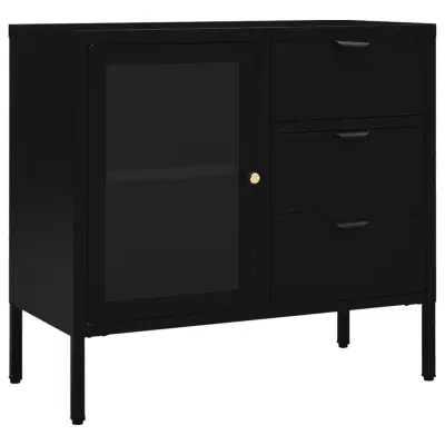 vidaXL Komoda črna 75x35x70 cm jeklo in kaljeno steklo