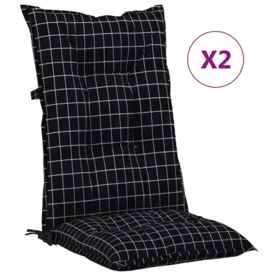 vidaXL Blazine za vrtne stole 2 kosa črne karo 120x50x7 cm blago