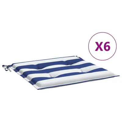 vidaXL Blazine za vrtne stole 6 kosov modro bele črte 50x50x4 cm