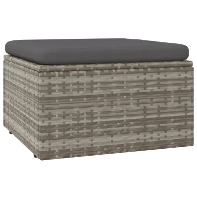 vidaXL Vrtni stolček za noge z blazino siv 55x55x30 cm poli ratan