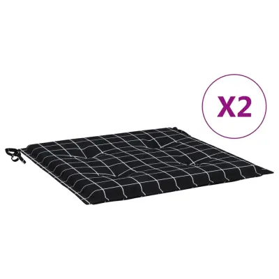 vidaXL Blazine za vrtne stole 2 kosa črn karo vzorec 40x40x3 cm blago