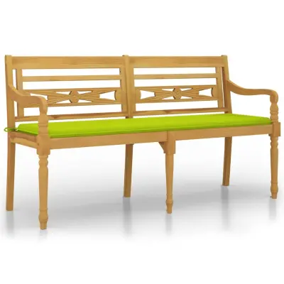 vidaXL Klop Batavia s svetlo zeleno blazino 150 cm trdna tikovina
