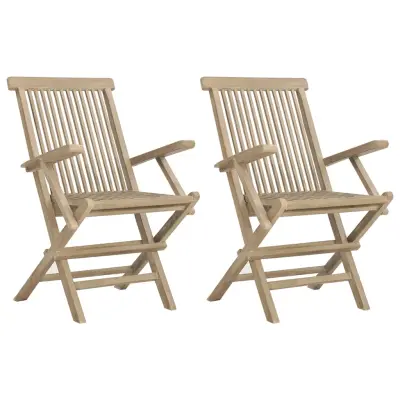 vidaXL Zložljivi vrtni stoli 2 kosa sivi 56x61x89 cm trdna tikovina