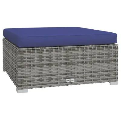 vidaXL Vrtni stolček za noge z blazino siv 70x70x30 cm poli ratan