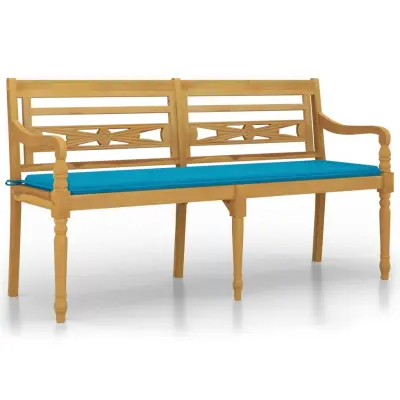vidaXL Klop Batavia z modro blazino 150 cm trdna tikovina