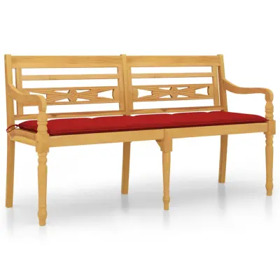 vidaXL Klop Batavia z rdečo blazino 150 cm trdna tikovina