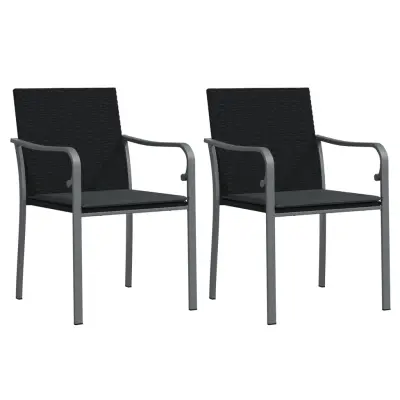 vidaXL Vrtni stoli z blazinami 2 kosa črni 56x59x84 cm poli ratan