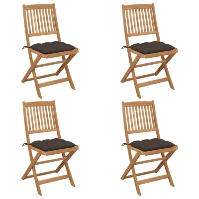 vidaXL Zložljivi vrtni stoli 4 kosi z blazinami trden akacijev les