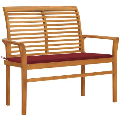 vidaXL Vrtna klop z vinsko rdečo blazino 112 cm trdna tikovina