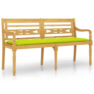 vidaXL Klop Batavia s svetlo zeleno blazino 150 cm trdna tikovina