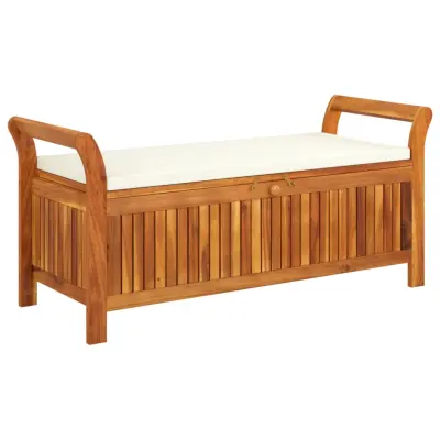vidaXL Vrtna klop za shranjevanje z blazino 126 cm trden akacijev les