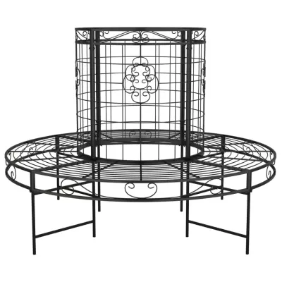 vidaXL Okrogla klop za okrog drevesa Ø137 cm črno jeklo