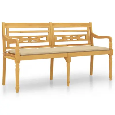 vidaXL Klop Batavia z bež blazino 150 cm trdna tikovina