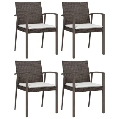 vidaXL Vrtni stoli z blazinami 4 kosi rjavi 56,5x57x83 cm poli ratan