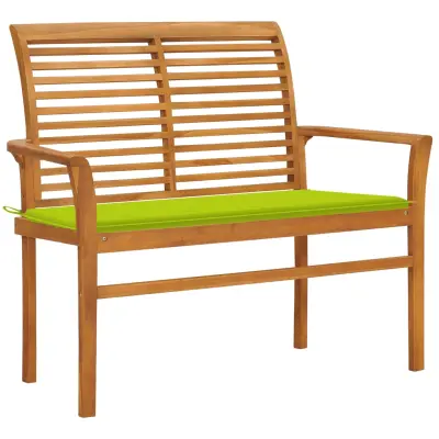 vidaXL Vrtna klop s svetlo zeleno blazino 112 cm trdna tikovina