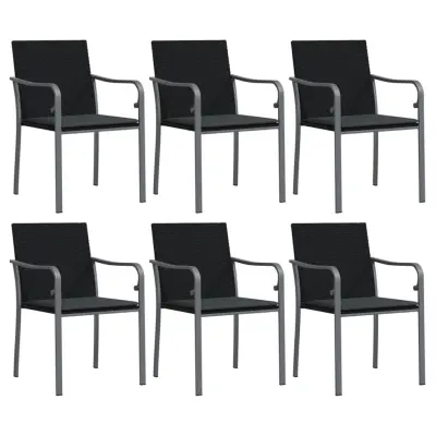 vidaXL Vrtni stoli z blazinami 6 kosov črni 56x59x84 cm poli ratan