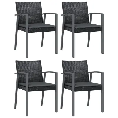 vidaXL Vrtni stoli z blazinami 4 kosi črni 56,5x57x83 cm poli ratan