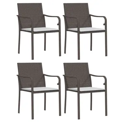 vidaXL Vrtni stoli z blazinami 4 kosi rjavi 56x59x84 cm poli ratan