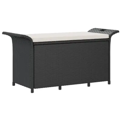 vidaXL Vrtna klop z blazino črna 116x46x57 cm poli ratan