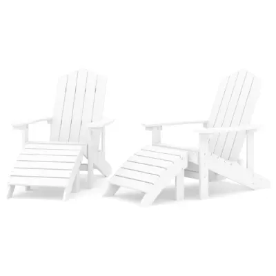 vidaXL Vrtni stoli Adirondack 2 kosa s stolčki za noge HDPE beli