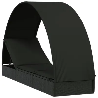 vidaXL Vrtna postelja s streho črna 211x57x140 cm poli ratan