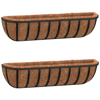 vidaXL Stensko korito 2 kosa podloga iz kokosa 76x21x16 cm jeklo
