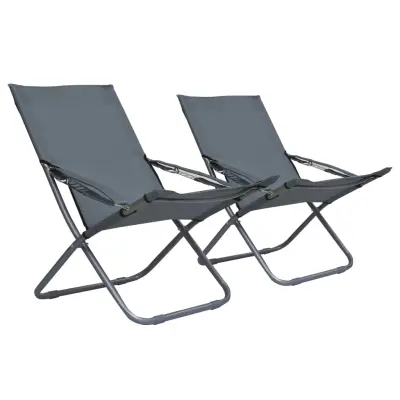 vidaXL Zložljivi stoli za na plažo 2 kosa iz blaga sivi