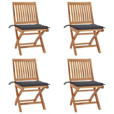 vidaXL Zložljivi vrtni stoli z blazinami 4 kosi trdna tikovina