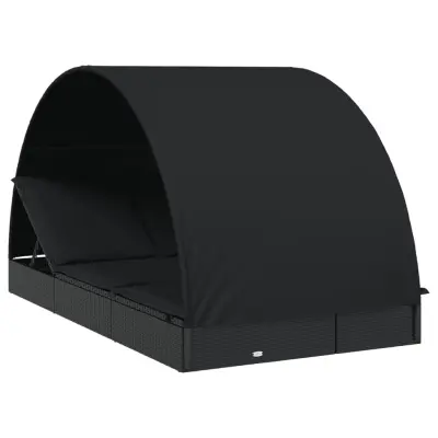 vidaXL Vrtni ležalnik za 2 osebi s streho črn 211x112x140cm poli ratan