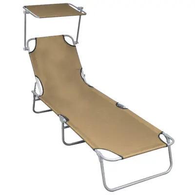 vidaXL Zložljiv ležalnik s streho taupe aluminij