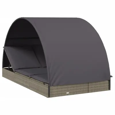 vidaXL Vrtni ležalnik za 2 osebi s streho siv 211x112x140cm poli ratan