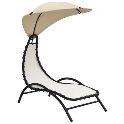 vidaXL Ležalnik z nadstreškom krem 167x80x195 cm blago in jeklo