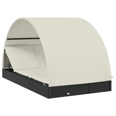 vidaXL Vrtni ležalnik za 2 osebi s streho črn 211x112x140cm poli ratan