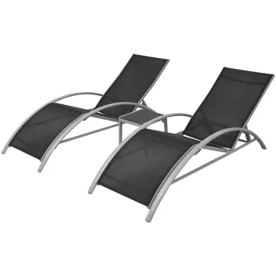 vidaXL Ležalniki z mizico aluminij črni