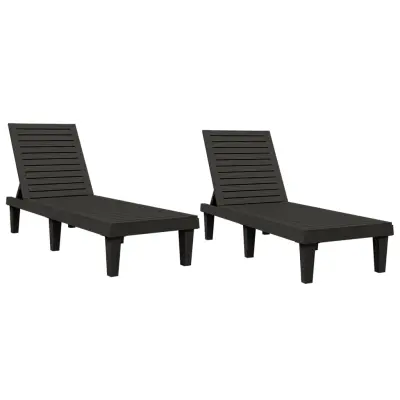 vidaXL Ležalnik 2 kosa črn 155x58x83 cm polipropilen