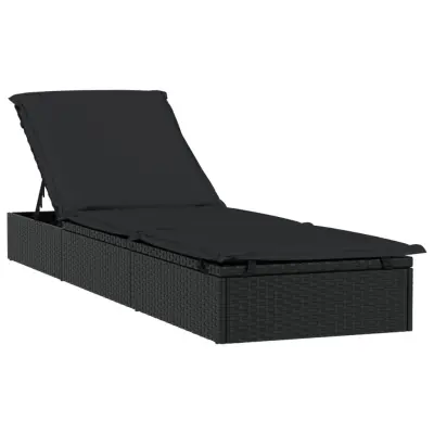vidaXL Ležalnik 1 kos z blazino črn 201x55x62 cm poli ratan