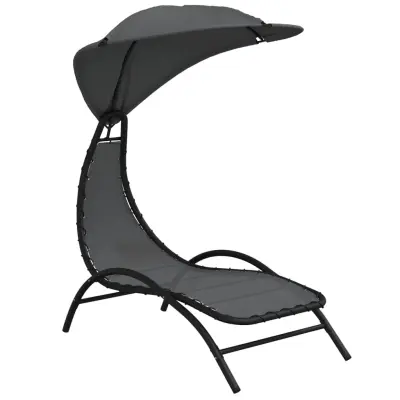 vidaXL Ležalnik z nadstreškom temno siv 167x80x195 cm blago in jeklo